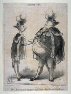 Deux futurs grands dignitaires de l'Empire, Mimi Véron et Coco Romieu no. 90 of the series Actualités published in Le Charivari 19 March 1851