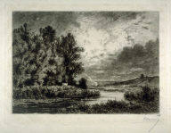 Landscape with river, in foreground fisherman in small boat
