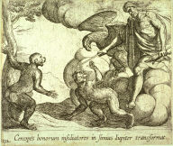 Cercopes bonorum insidiatores in simias Iupiter transformat (Jupiter Changing the Cercopians into Monkeys), pl.132 from the series Ovids Metamorphoses