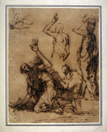 Sheet of Studies with Soldier, Three Figures, and an Arm