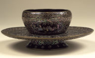 Cup Stand (Tuozhan) with Cartouches Showing Figures in Landscapes, Birds, and Flowers