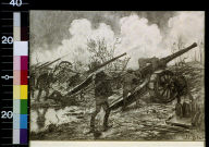 Men with cannon on battlefield