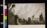 Woman leaning on stone pedestal looking at shadows in the sky
