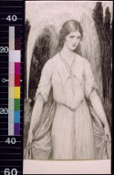 Girl with long hair holding out cape with spray of water behind her
