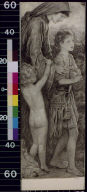 Woman with clinging child guiding young boy