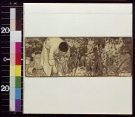 Gardener with spade among flowers