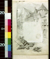 Fallen cavalier by half-timbered street