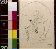 Man with side whiskers watching lady being lifted by a whale
