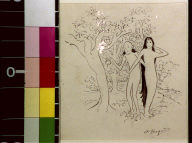 Naked lady and man with side whiskers in a garden