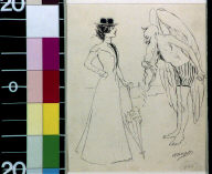 Father Time bowing to hatted woman