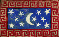 Hooked Rug with Stars, Crescent and Fret