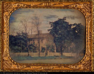 House with White Fence and Trees
