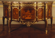 Commode with Pictorial Marquetry Showing Flower-Draped Vases and Hanging Trophies