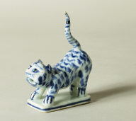 Blue and White Statuette of a Tiger