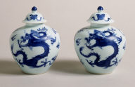A Pair of Blue and White Miniature Vases with Dragons
