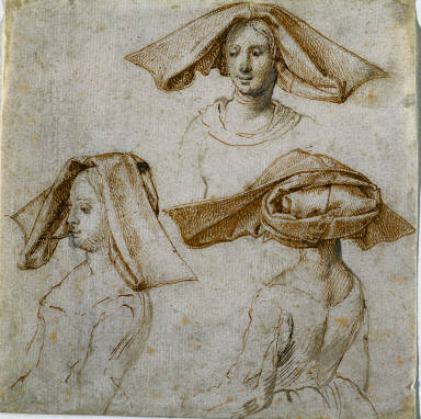 Three Studies of a Woman Wearing an Elaborate Headdress