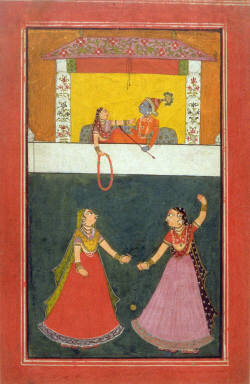 Radha and Krishna on a Balcony, Two Women Dancing