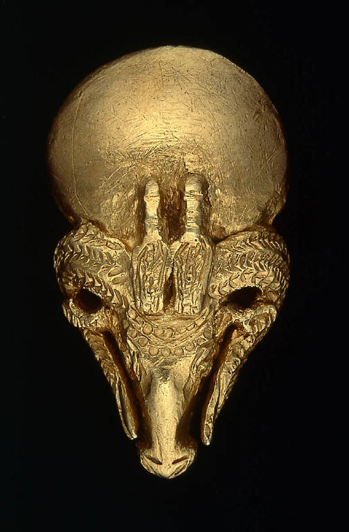 Gold ram-head earring