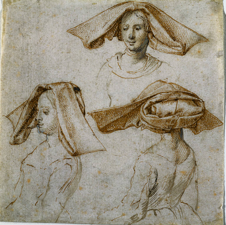 Three Studies of a Woman Wearing an Elaborate Headdress